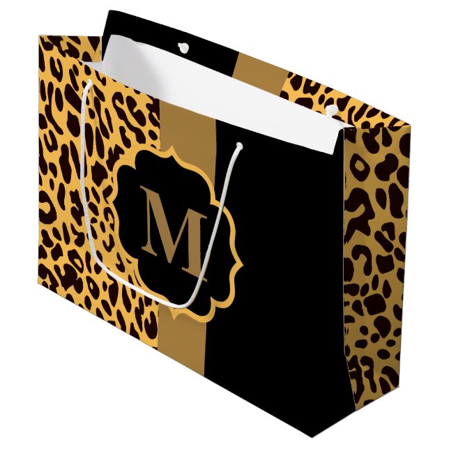 Leopard Muster Große Geschenktüte (Vorderseite Schrägansicht)