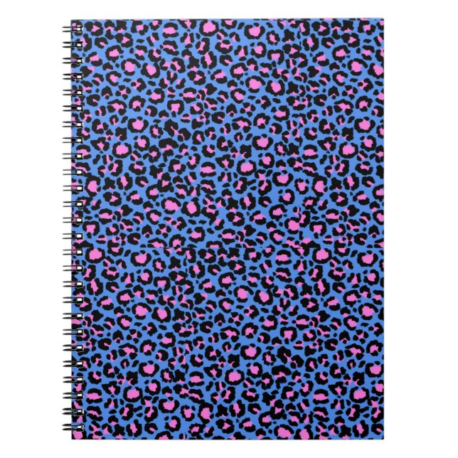 Leopard Muster in Raspberry auf Electric Blue Notizblock (Vorderseite)