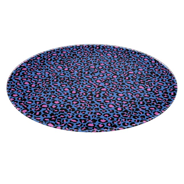 Leopard Muster in Raspberry auf Electric Blue Schneidebrett (Ecke)
