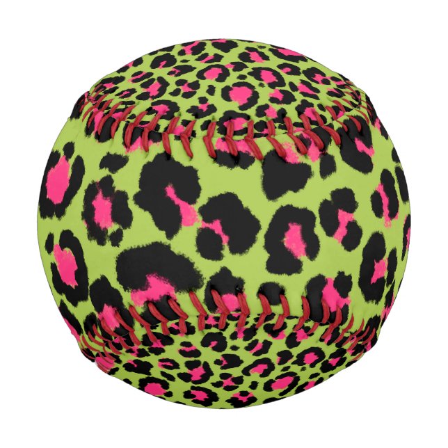 Leopard Muster in Raspberry auf Lime Green Baseball (Vorderseite)