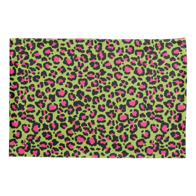 Leopard Muster in Raspberry auf Lime Green Kissenbezug (Rückseite)