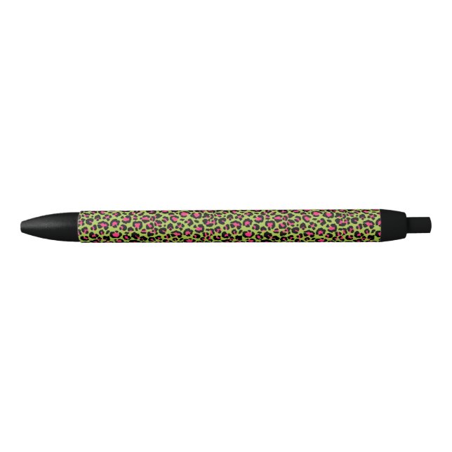 Leopard Muster in Raspberry auf Lime Green Kugelschreiber (Vorderseite)