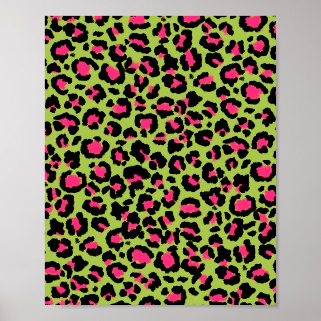 Leopard Muster in Raspberry auf Lime Green Poster (Vorne)