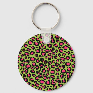 Leopard Muster in Raspberry auf Lime Green Schlüsselanhänger