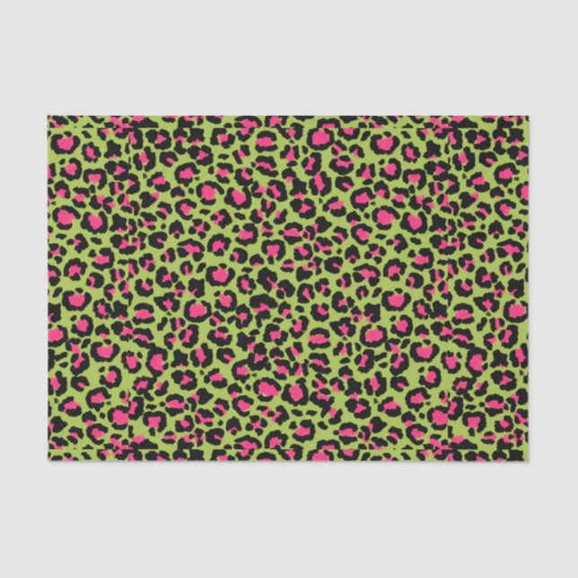 Leopard Muster in Raspberry auf Lime Green Seidenpapier (Vorderseite)