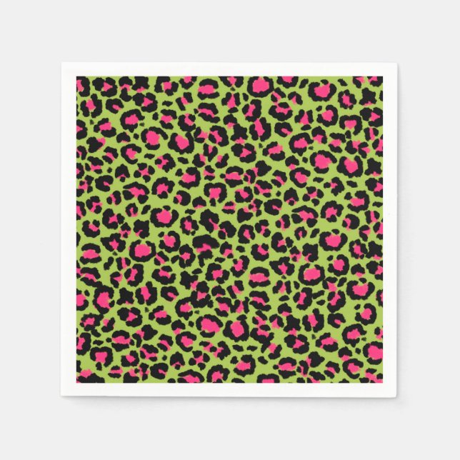 Leopard Muster in Raspberry auf Lime Green Serviette (Vorderseite)