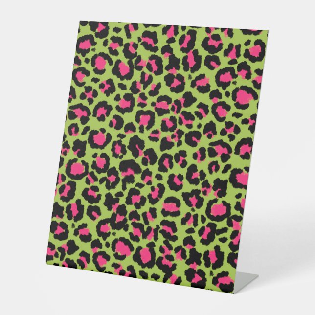 Leopard Muster in Raspberry auf Lime Green Sockelschild (Vorderseite)