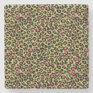Leopard Muster in Raspberry auf Lime Green Steinuntersetzer