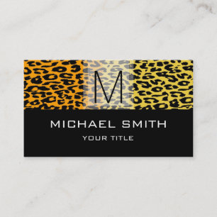 Leopard Muster Modernes Schwarzes Monogramm #17 Visitenkarte