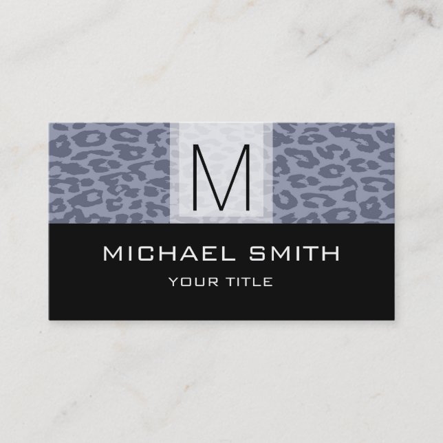 Leopard Muster Modernes Schwarzes Monogramm #7 Visitenkarte (Vorderseite)
