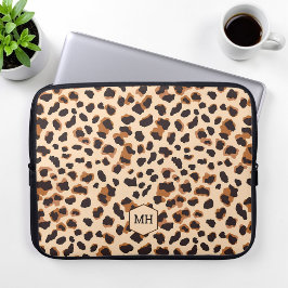 Leopard Muster Monogram Brown Chic Initials Laptopschutzhülle
