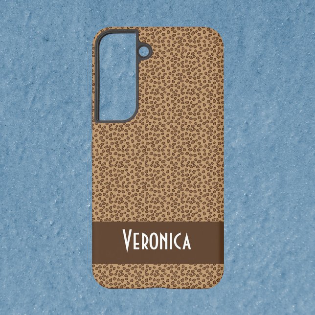 Leopard Muster Print Brown Personalize Samsung Galaxy Hülle (A phone case with a leopard pattern and text you can personalize!)