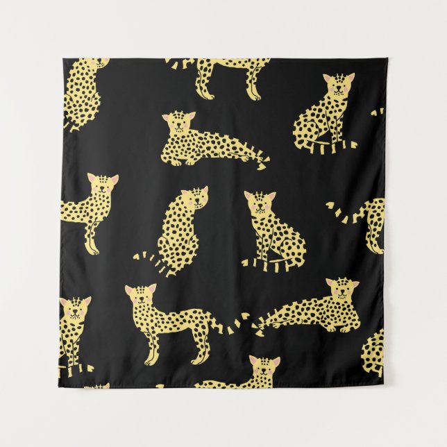 Leopard Muster: Schwarze Hintergrundekäse Wandteppich (Vorderseite)