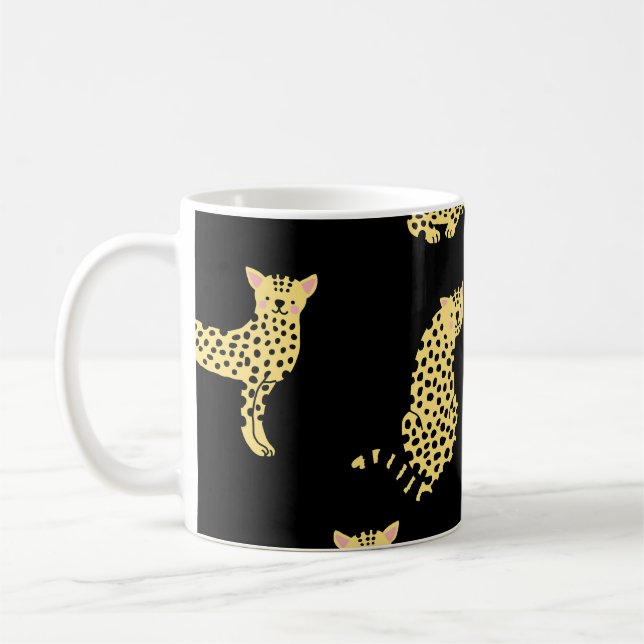 Leopard-Muster: Schwarzer Hintergrund Gepard Kaffeetasse (Links)
