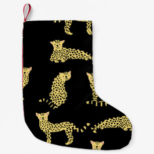 Leopard-Muster: Schwarzer Hintergrund Gepard Kleiner Weihnachtsstrumpf