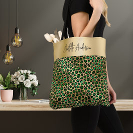 Leopard-Muster - Smaragdgrüne Goldsignatur Tasche