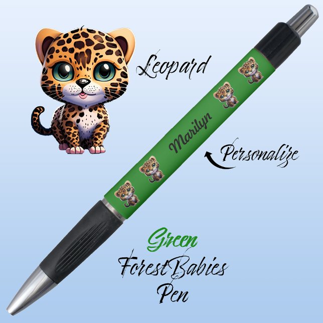 Leopard, Niedliche Einzigartigkeit, Whimsical Kitt Kugelschreiber (Cute Whimsical Leopard Cartoon Graphic, Green Customizable ForestBabies Pen 🐆)