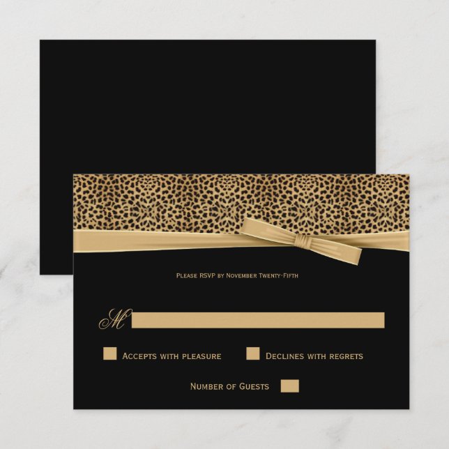 Léopard noir et or avec invitation RSVP Ribbon (Devant / Derrière)