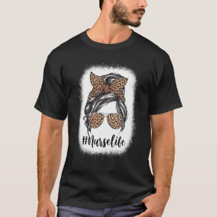 Leopard Nurse Life Funny Messy Bun Hair & Brille m T-Shirt