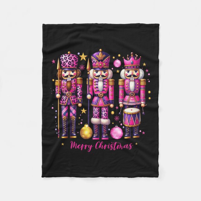 Leopard Nutcracker Pink Weihnachten 2024 Weihnacht Fleecedecke (Vorderseite)