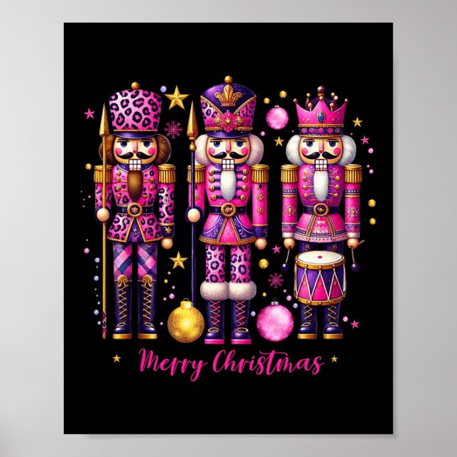 Leopard Nutcracker Pink Weihnachten 2024 Weihnacht Poster (Vorne)