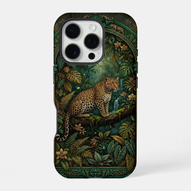Leopard on Branch Jungle | iPhone 16 Pro Case Hülle (Rückseite)