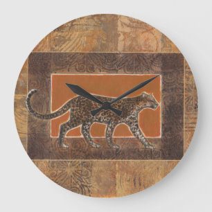 Leopard on Orange and Brown Background Große Wanduhr