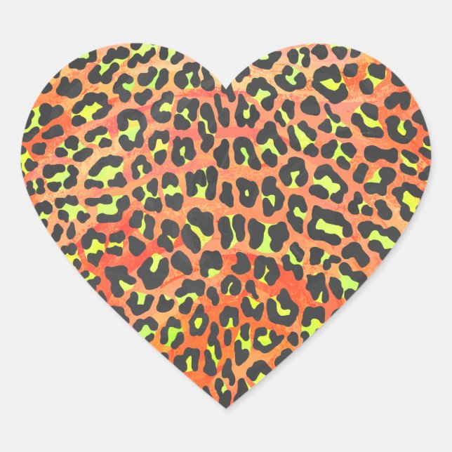 Leopard Orange und Gelb Herz-Aufkleber (Vorderseite)