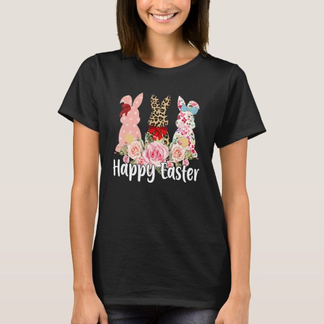 Leopard Osterfest Kaninchen Trio Niedlich Ostern W T-Shirt (Vorderseite)