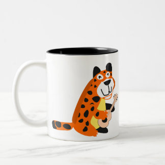 Leopard Palying Guitar Zweifarbige Tasse