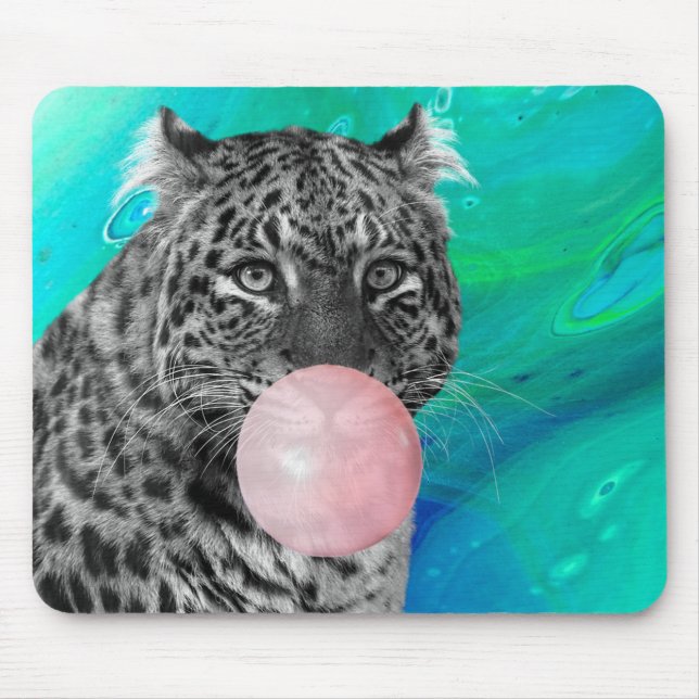 Leopard Panther Schwarz-weiß Pink Blase Blauer Blä Mousepad (Vorne)