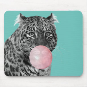 Leopard Panther Schwarz Weiß Rosa Kaugummi Blau Mousepad