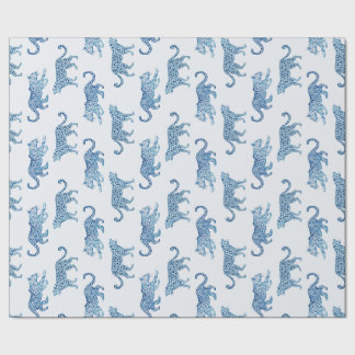 Leopard-Parade in Blau und Weiß Geschenkpapier