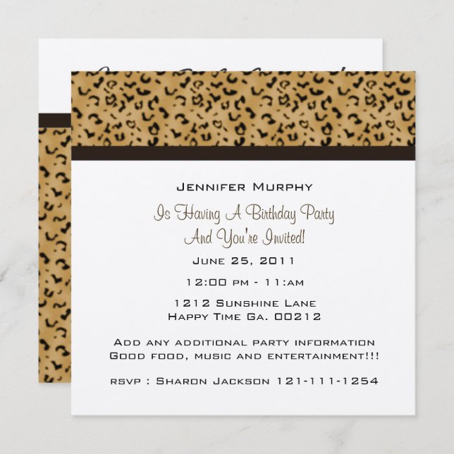 Leopard-Party Einladungen (Vorne/Hinten)