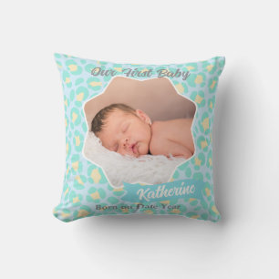 Leopard Pastel Blue Yellow Baby Foto Kissen