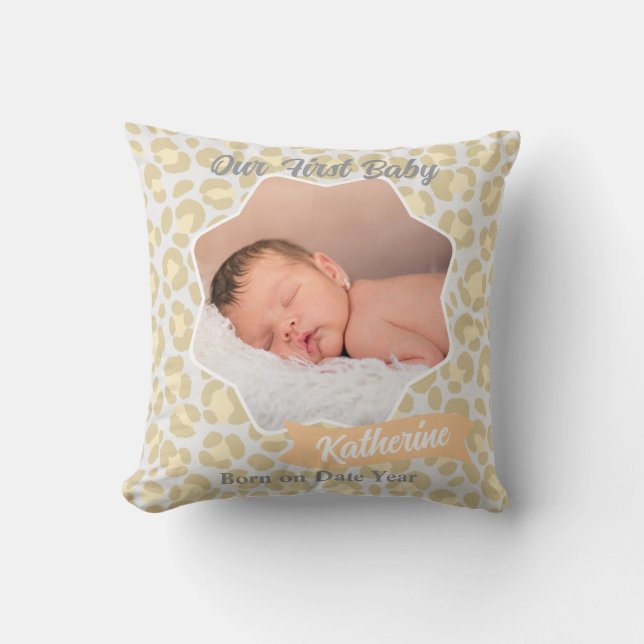 Leopard Pastel Gray Sage Yellow Baby Foto Kissen (Vorderseite)