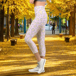 Leopard Pastel Pink Grau Gelb Capri Leggings