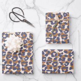 Leopard Pattern-blau und braun Geschenkpapier Set
