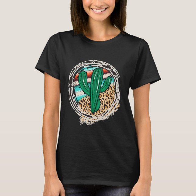 Leopard Pattern Cactus Serape Print Cowgirl Rodeo  T-Shirt (Vorderseite)