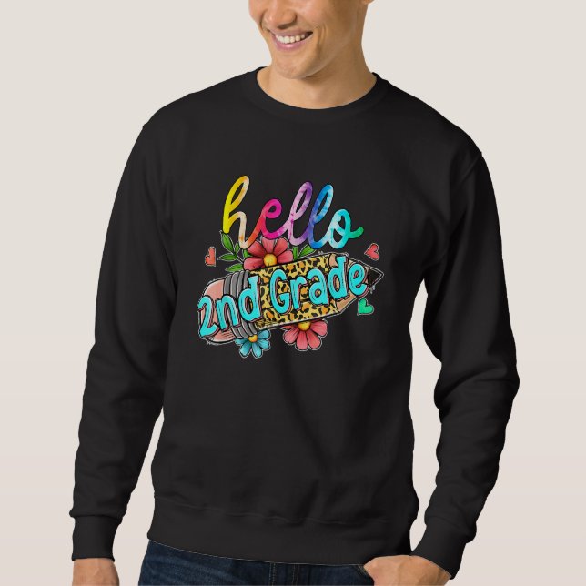 Leopard Pencil Hello 2nd Grade Back To School Kids Sweatshirt (Vorderseite)