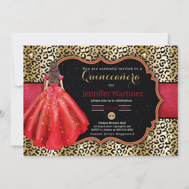 Leopard photo quinceañera invitation (Devant)