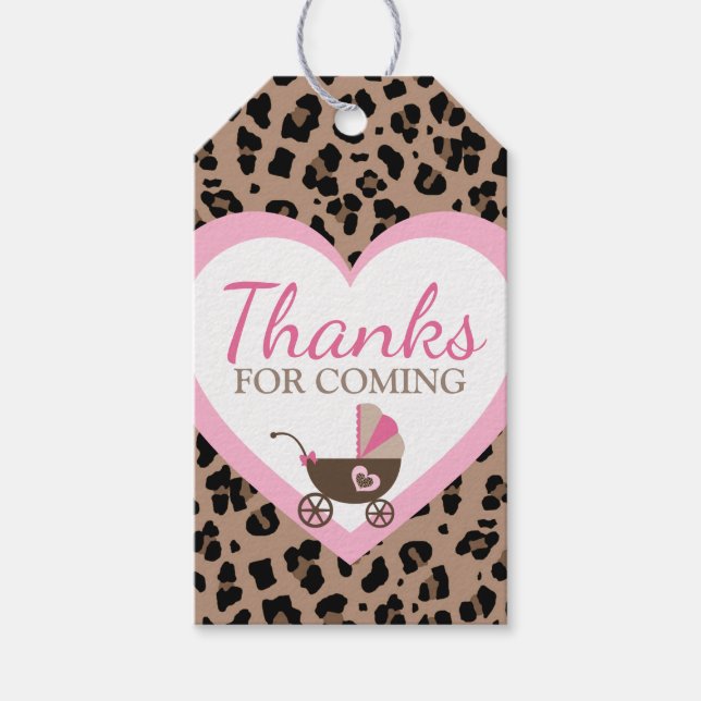 Leopard & Pink Babydusche Danke fürs Kommen Geschenkanhänger (Vorderseite)
