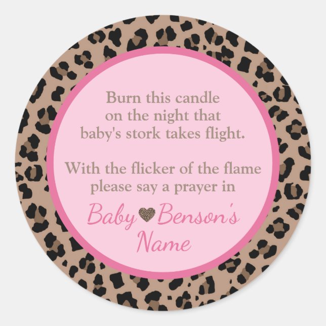 Leopard & Pink Babydusche Kerzengebet Runder Aufkleber (Vorderseite)