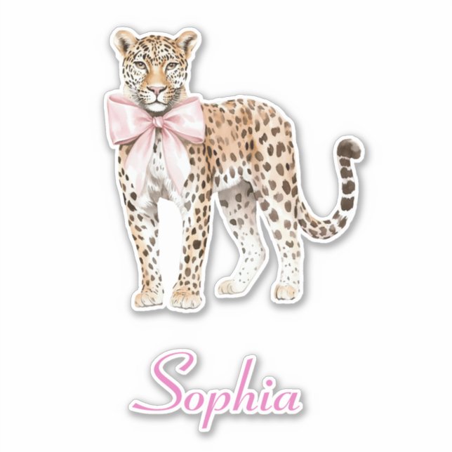 Leopard Pink Bow Aufkleber (Vorderseite)