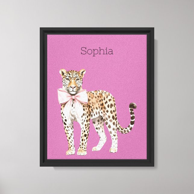 Leopard Pink Bow Hintergrund Leinwanddruck (Vorderseite)