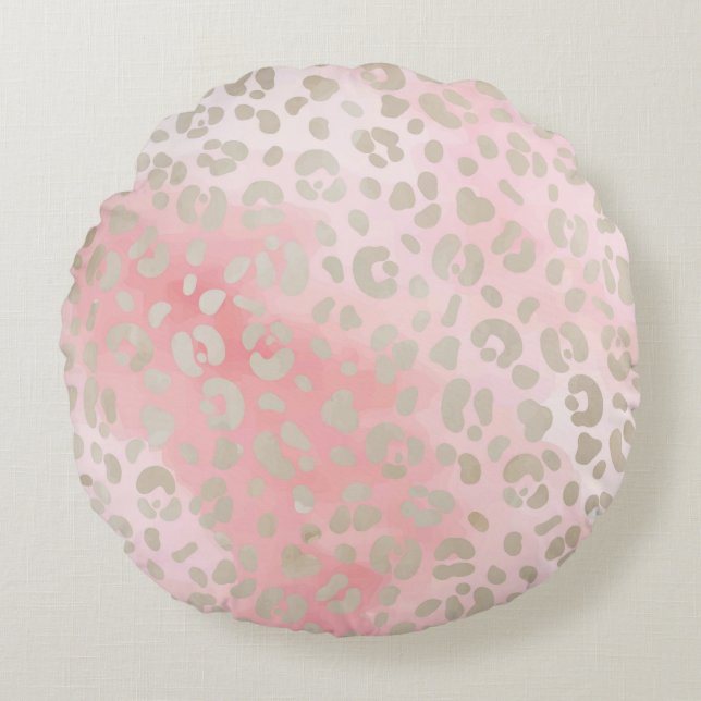 Leopard Pink Muster Rundes Kissen (Vorderseite)