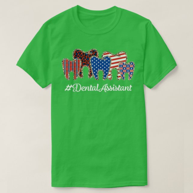 Leopard Plaid Tooth Teeth Dental Assistant 4th Of  T-Shirt (Design vorne)