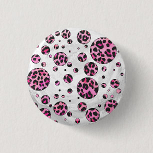Leopard Polka Dot Black and Hot Pink Print Button