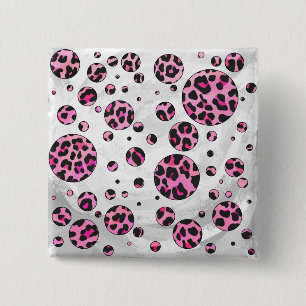 Leopard Polka Dot Black und Hot Pink Print Button