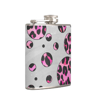 Leopard Polka Dot Black und Hot Pink Print Flachmann